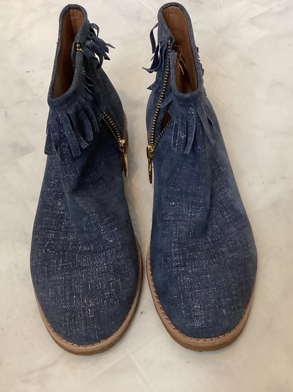 Kate spade denim fringe boots.